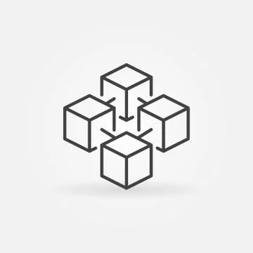 Blockchain cube vector concept icon in thin line style Stock Illustration
