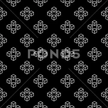 Blockchain cubes outline vector seamless pattern Ilustraciones de archivo
