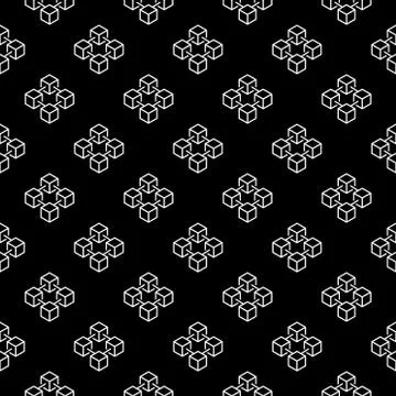 Blockchain cubes outline vector seamless pattern Stock Illustration