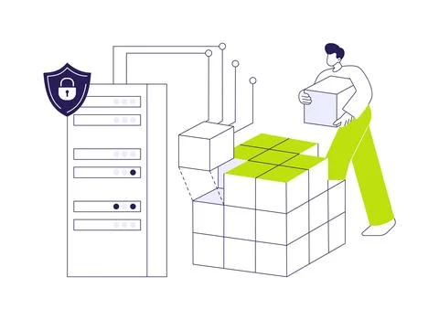 Blockchain cybersecurity abstract concept vector illustration. Illustrazione stock