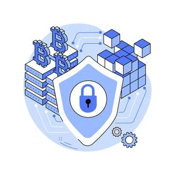 Blockchain cybersecurity isolated cartoon vector illustrations. Illustrazione stock