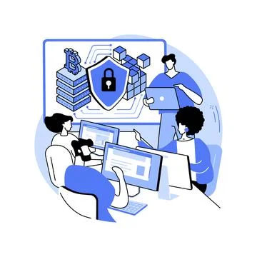 Blockchain cybersecurity isolated cartoon vector illustrations. Stock Illustration