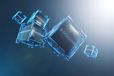 Blockchain on a dark cube. Blockchain technology with abstract background. .. Stock Illustration