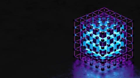 Blockchain data block on dark background. Futuristic crypto art 3d render Stock Illustration