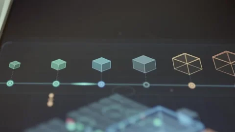 Blockchain Data Chain with Connected Geometric Nodes Video stock 341871409