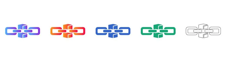 Blockchain Data Cube Chain Icons 스톡 일러스트
