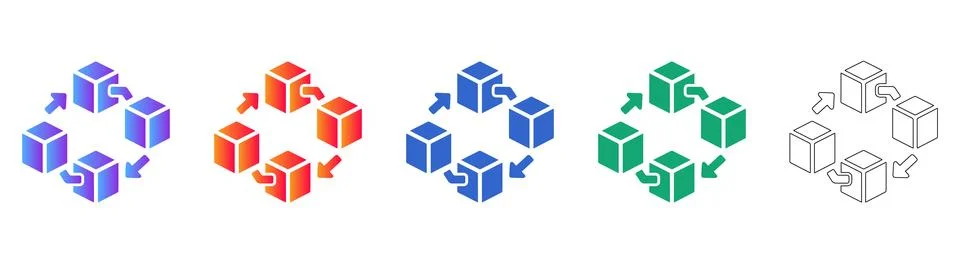 Blockchain Data Cycle Process Icons Stock Illustration