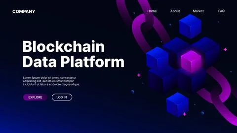 Blockchain Data Platform. Landing Page Template Stock Illustration