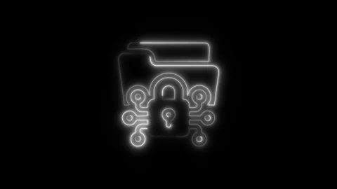 Blockchain Data Security Outline Icon in HD Video Neon Animation Stock Footage 304552063