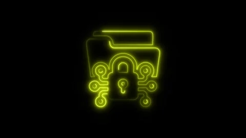 Blockchain Data Security Outline Icon in HD Video Neon Animation 库存影片 304552067