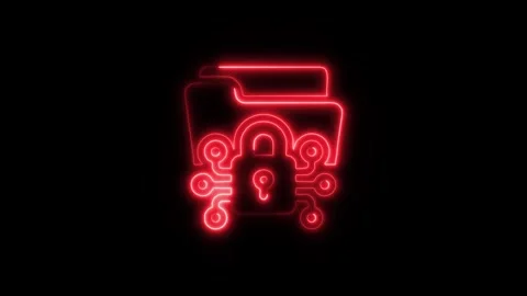 Blockchain Data Security Outline Icon in HD Video Neon Animation 動画素材 304552069