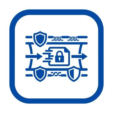 Blockchain data transfer blue icon depicting secure decentralized chain inf.. Stock Illustration