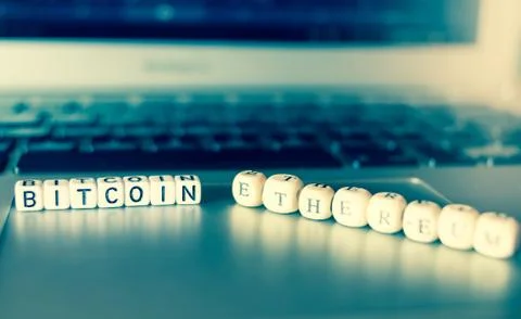 Blockchain dices on lap Stock Photos