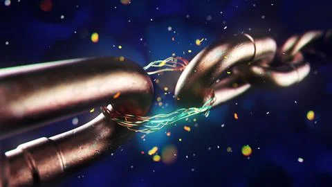 Blockchain digital chain, beautiful abstract copper coil wiring . 3d rendering. Stock Illustration