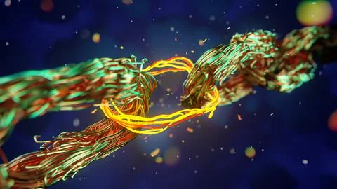 Blockchain digital chain, beautiful abstract copper coil wiring . 3d rendering. Stock Illustration