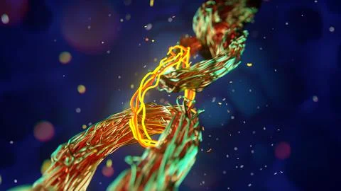 Blockchain digital chain, beautiful abstract copper coil wiring . 3d rendering. Stock Illustration