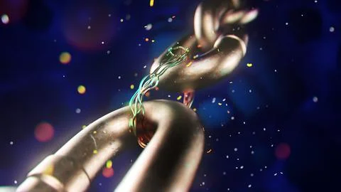 Blockchain digital chain, beautiful abstract copper coil wiring . 3d rendering. Stock Illustration