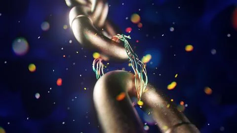 Blockchain digital chain, beautiful abstract copper coil wiring . 3d rendering. Stock Illustration