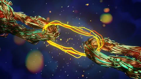 Blockchain digital chain, beautiful abstract copper coil wiring . 3d rendering. Stock Illustration