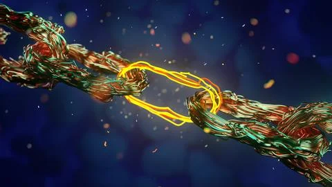 Blockchain digital chain, beautiful abstract copper coil wiring . 3d rendering. Stock Illustration