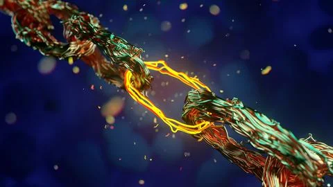 Blockchain digital chain, beautiful abstract copper coil wiring . 3d rendering. Stock Illustration