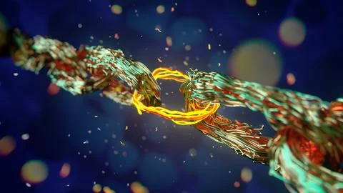 Blockchain digital chain, beautiful abstract copper coil wiring . 3d rendering. Stock Illustration