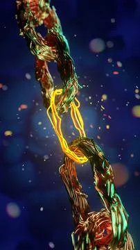 Blockchain digital chain, beautiful abstract copper coil wiring . 3d rendering. Stock Illustration