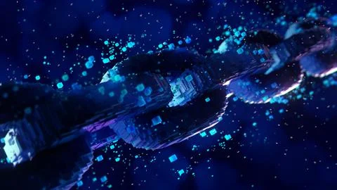 Blockchain digital chain with blocks connection shape. 3d rendering Stock Illustration