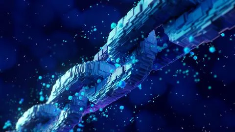 Blockchain digital chain with blocks connection shape. 3d rendering Stock Illustration