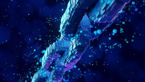 Blockchain digital chain with blocks connection shape. 3d rendering Stock Illustration