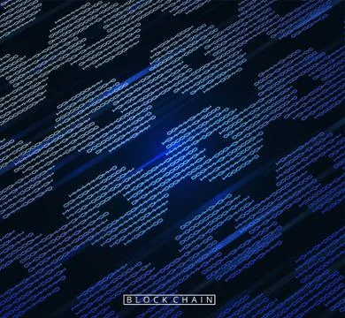 Blockchain digital illuminated shape. Chain shape in code matrix background Illustrazione stock