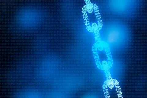 Blockchain digital illuminated shape with code. data node base technology con Stock Illustration