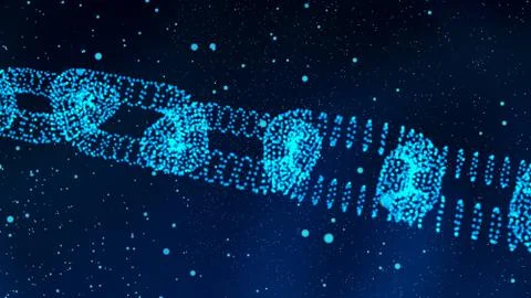 Blockchain digital illuminated shape.  data node base concept. 3d render illu Stock Illustration