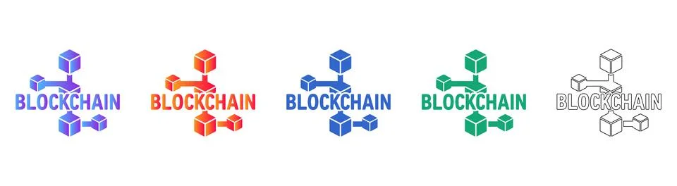 Blockchain Distributed Ledger Network Icon Set 스톡 일러스트