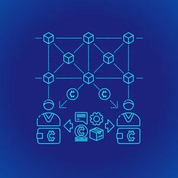 Blockchain distributed ledger technology illustration. イラスト素材