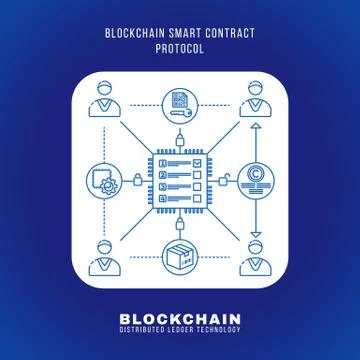 Blockchain distributed ledger technology illustration. Stock Illustration
