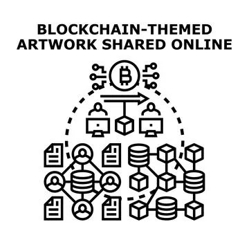 Blockchain distributed network connecting users with digital assets Stock Illustration