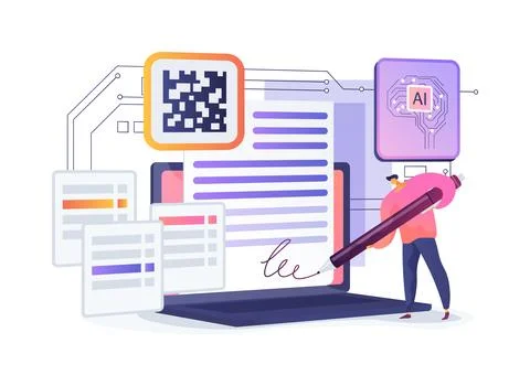 Blockchain Document Signing abstract concept vector illustration. イラスト素材