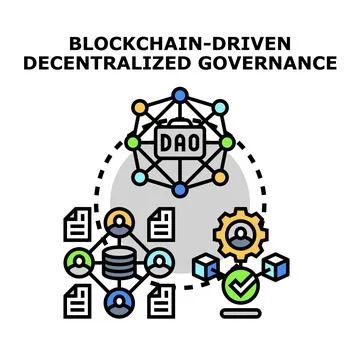Blockchain driven decentralized governance concept illustration 스톡 일러스트