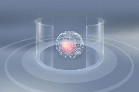 Blockchain earth globe inside cylindrical transparent bend walls concept series Stock Illustration