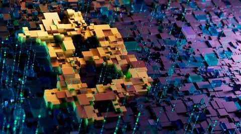 Blockchain encryption for crypto currencies bitcoin financial money records. Illustration