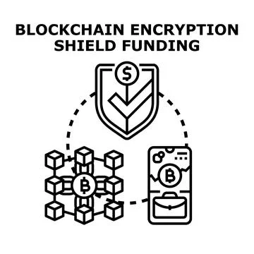 Blockchain encryption protecting digital currency funding network Stock Illustration