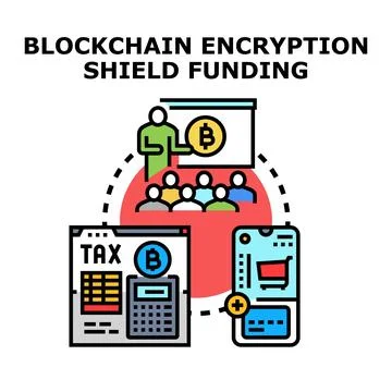 Blockchain encryption shield funding cryptocurrency investment concept Illustrazione stock
