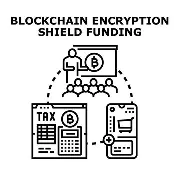 Blockchain encryption shield funding cryptocurrency investment concept Stock Illustration