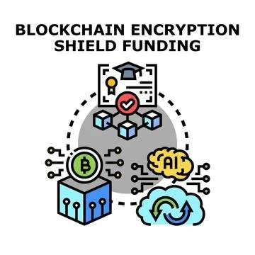 Blockchain encryption shield funding financial technology concept Stock Illustration