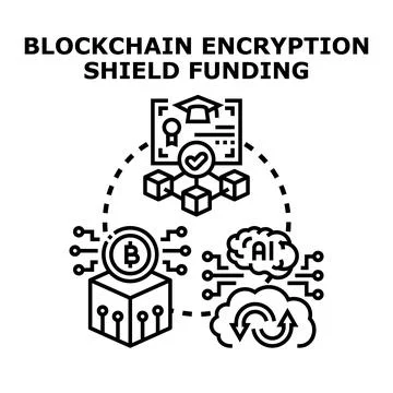 Blockchain encryption shield funding financial technology concept Stock Illustration