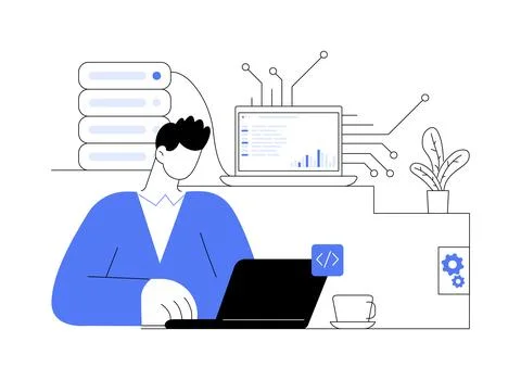 Blockchain engineer abstract concept vector illustration. Illustrazione stock