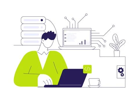 Blockchain engineer abstract concept vector illustration. イラスト素材
