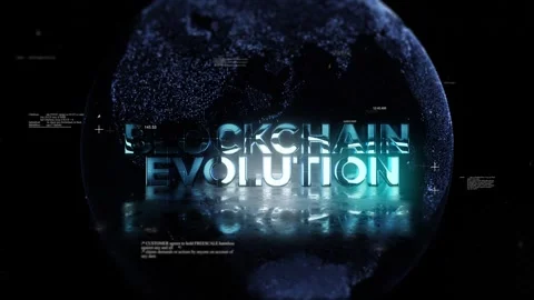 Blockchain Evolution Title on Technologic Earth surrounded by a Network of G Stock Footage 341278417