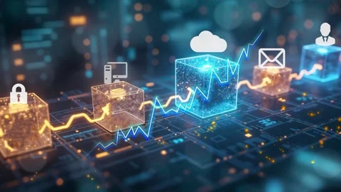 Blockchain Financial Technology with Cyber Security.Secure Blockchain Payment Stock Footage 305157973